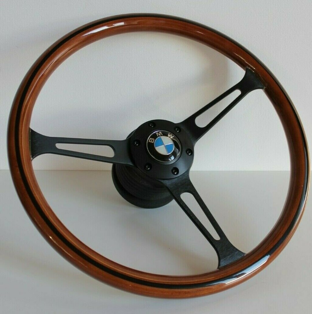 thumbnail image 2 of Wooden 350mm Steering Wheel For BMW Alpina - Black Leather With Wood Rim, Fits E31 E32 E34 E36 92-96 2 of 5