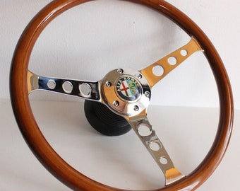 Volant adapté pour Alfa Romeo utilisé pour SPIDER reconstruction personnalisée rayons chrome argent bois 380 mm bois remanufacturé à la main 1990-1994