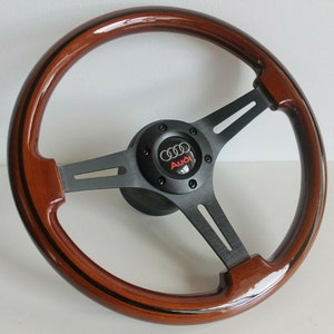 Volant adapté pour AUDI d'occasion rayons noirs en bois rebuld 350 mm classique vintage reconstruit à la main pour 80 90 100 B3 B4 S2 RS2 1986-1995