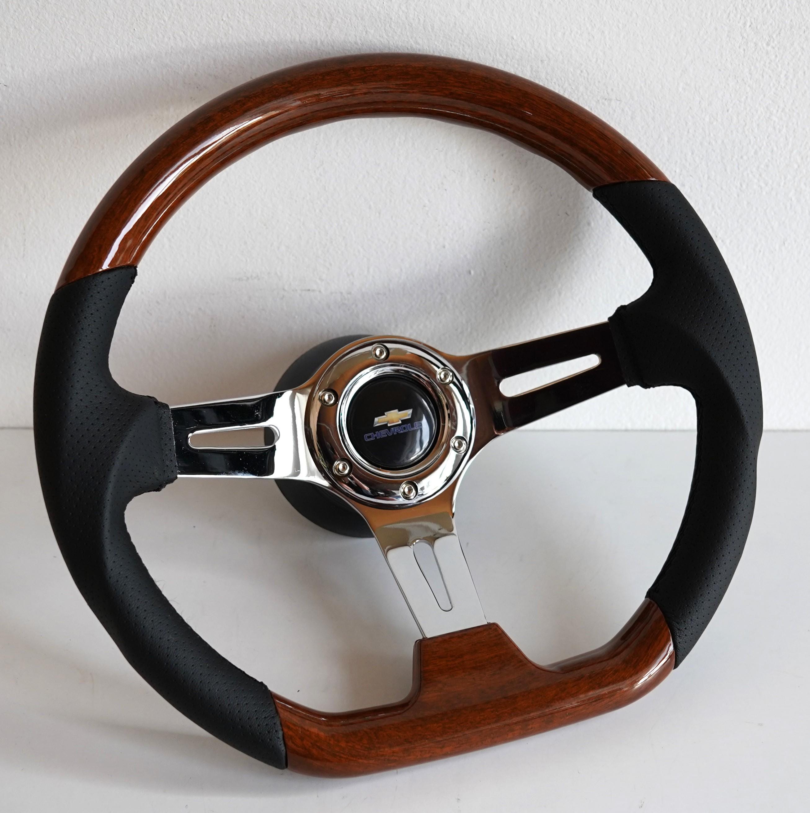 カスタム価格 17,500円⭕️1点物◎CUSTOM VOLAN SIDE Steering Wheel Fits for Chevrolet Used Custom Rebuild Wood Leather