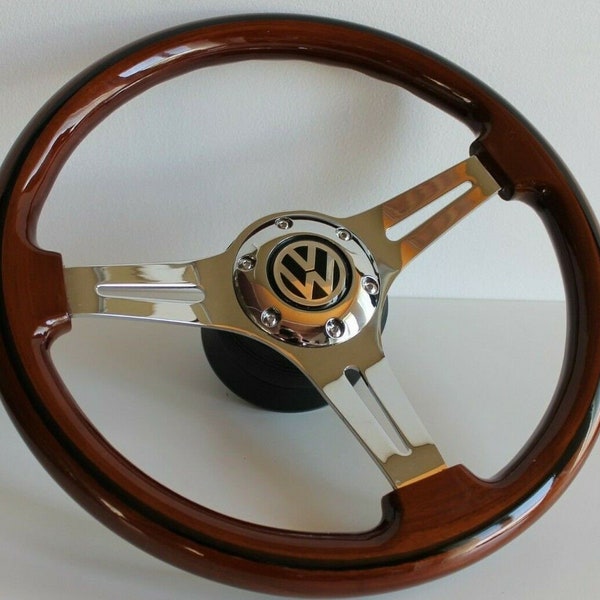 Lenkrad passend für VW Gebrauchte Custom Rebuld Holz Chrom 350mm Holz Vintage Hand Rebuld Käfer 1200 1300 1302 1303 1600 1970-1979