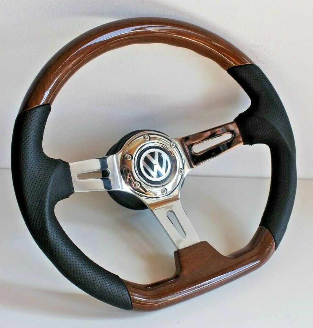 Steering Wheel Fits for VW Used Custom Rebuld Wood Chrome Spokes 350mm Hand Rebuilded for T4 Bus