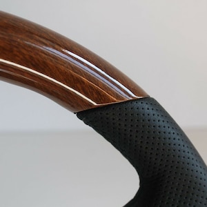 Stuurwiel past voor VW Gebruikt custom rebuld hout zwart leer 350 mm houten klassieke vintage hand herbouwd Voor Golf Jetta Mk4 Passat B5