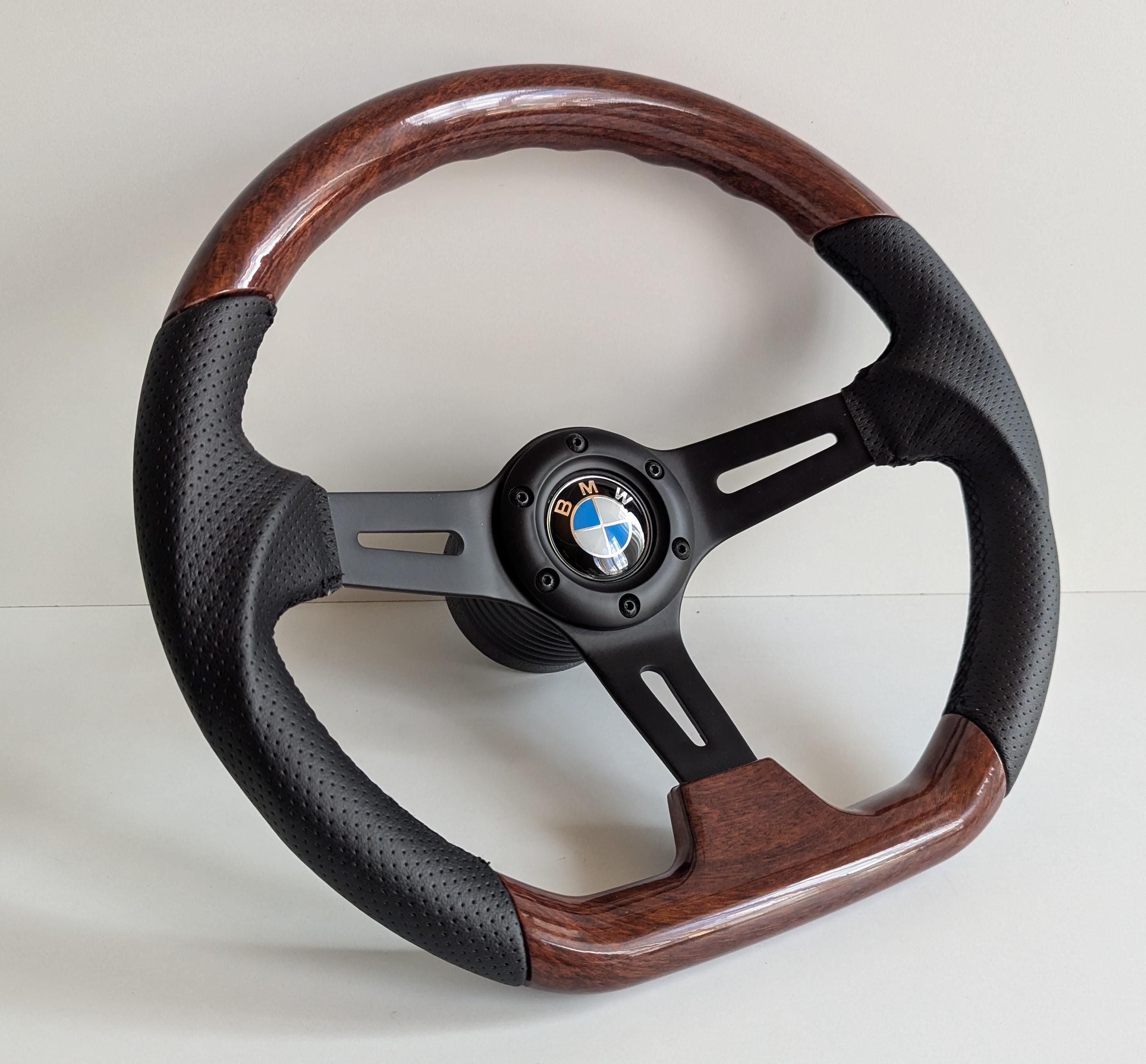 Steering wheel fits For BMW Used custom rebuld wood 350mm wooden Sport hand rebuilded Flat bottom Black spokes E39 E46 Z3 Facelift 1999-2004