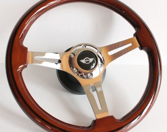 Steering wheel fits For Mini Cooper Used custom rebuld wood chrome 350mm classic vintage hand rebuilded For Austin Healy Mini 1000 1275 GT