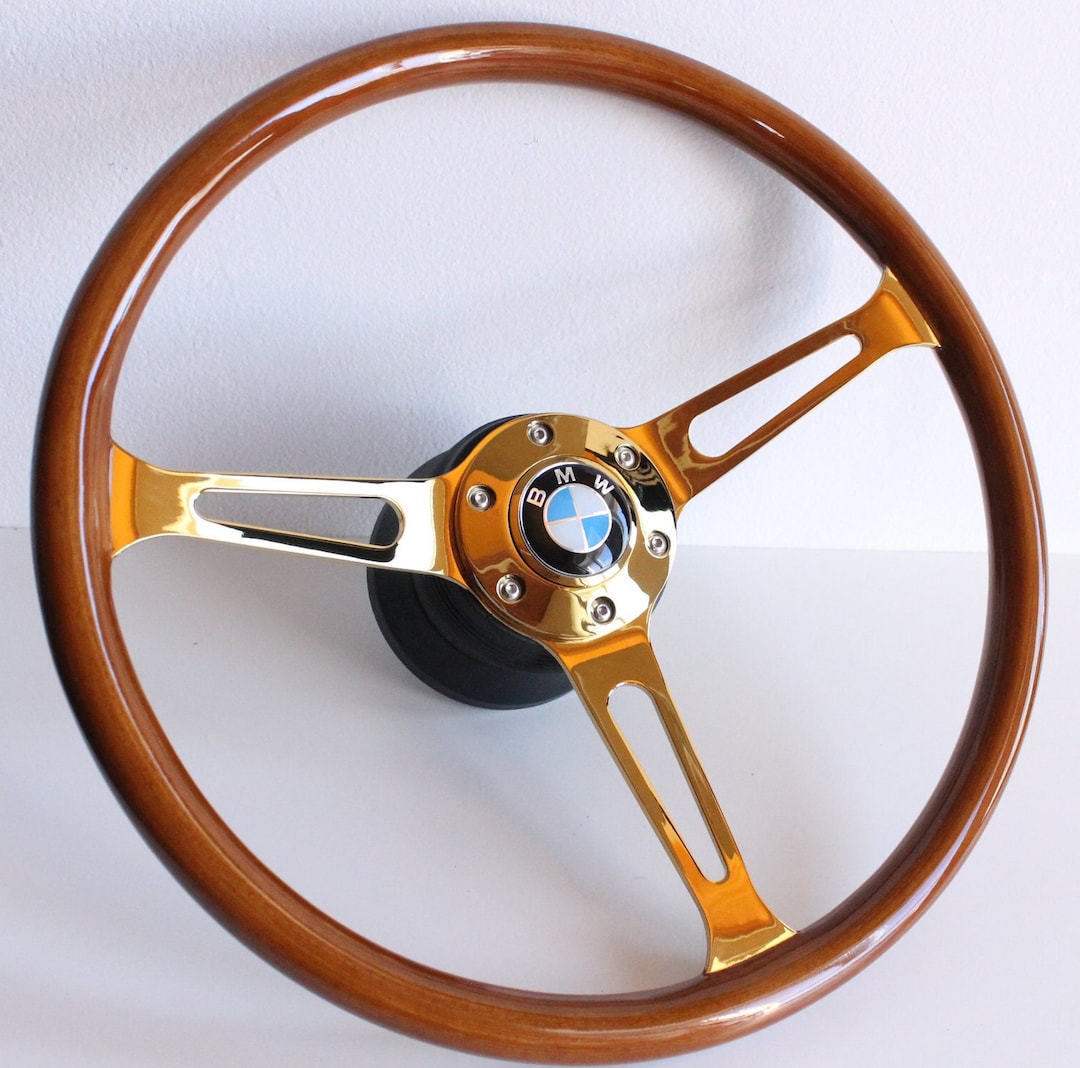 Steering Wheel Fits BMW Custom Rebuld Wood Chrome Golden 380mm Wooden ...