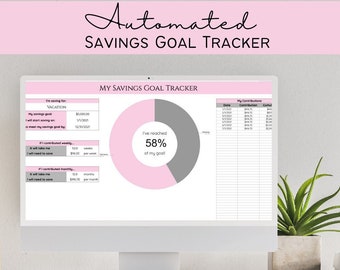 Savings Goal Tracker - Pink | Emergency Fund Tracker | Sinking Funds Template | Automated Savings Tracker Google Sheets