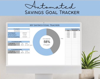 Savings Goal Tracker - Blue | Emergency Fund Tracker | Sinking Funds Template | Automated Savings Tracker Google Sheets