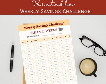 Printable 5k Weekly Savings Template - Cream | 5k Savings 52 Weeks | Printable Savings Template | 52 week Savings Challenge
