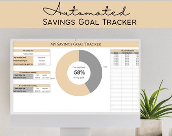 Savings Goal Tracker - Brown | Emergency Fund Tracker | Sinking Funds Template | Automated Savings Tracker Google Sheets