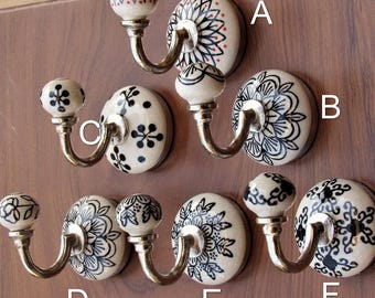 Black and off White Ceramic Hook for Bathroom/Decorative Hooks/Kitchen Wall Hooks/ Coat Hangers /Towel Hanger/wall mounted ceramic hook
