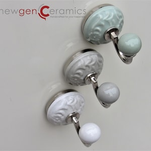 Teal Gray White Embossed Ceramic Wall Hooks/Handmade ceramic hook/Decorative Hooks/Kitchen Wall Hooks/ Coat Hangers /Towel Hanger