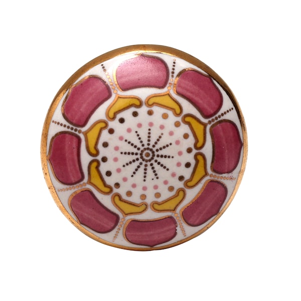 Handmade ceramic round Pink and Golden drawer knobs, porcelain ceramic knob/Ceramic wardrobe knob/handmade mod flower knobs