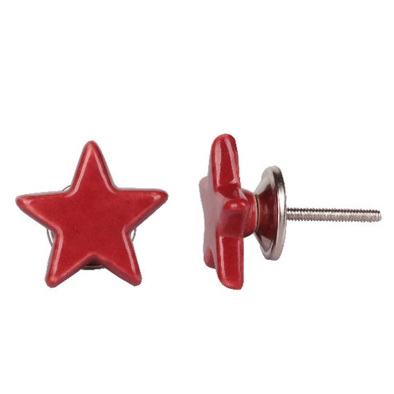 Handmade Ceramic Red Star Drawer Knobs Printed Kids Ceramic Etsy