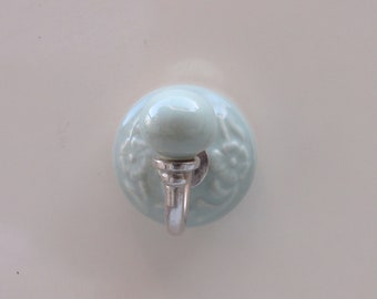 Teal Embossed Ceramic Wall Hooks/Handmade ceramic hook/Decorative Hooks/Kitchen Wall Hooks/ Coat Hangers /Towel Hanger Colourful hook