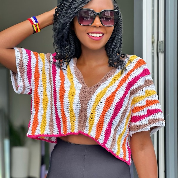 Blusa de verão ondulada fácil de crochê em PDF com padrão escrito