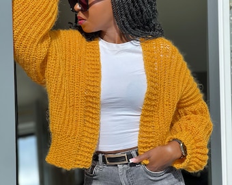 Crochet Pattern - Ribbed Cardigan  - Mohair- Light, and Airy -  Downloadable PDF With Video