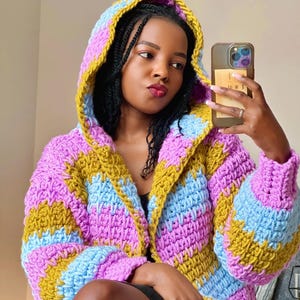 Easy Hooded Crochet Chunky Cardigan Written Pattern - Downloadable PDF