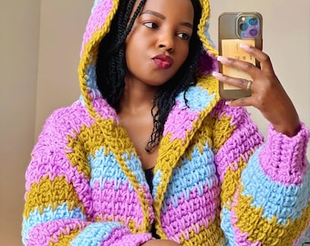 Easy Hooded Crochet Chunky Cardigan Written Pattern - Downloadable PDF