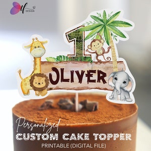 Topper per torta Safari PERSONALIZZATO - FILE DIGITALE - Wild One birthday cake topper - Cake topper stampabile - Jungle Animals cake topper