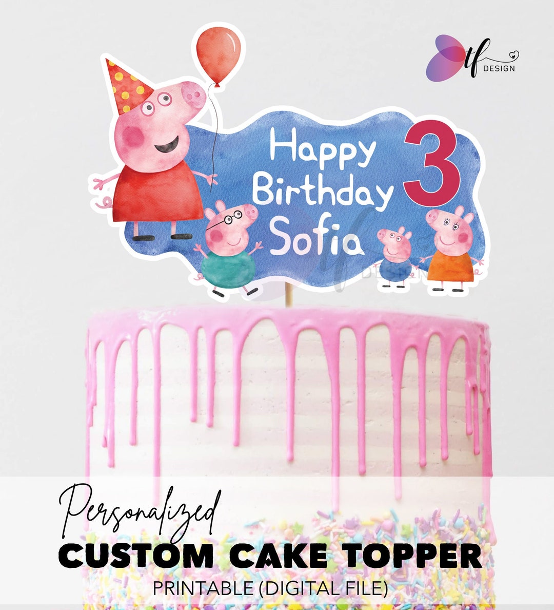 Peppa Pig Cake Topper DIGITAL FILE PERSONALIZED Peppa Birthday Cake