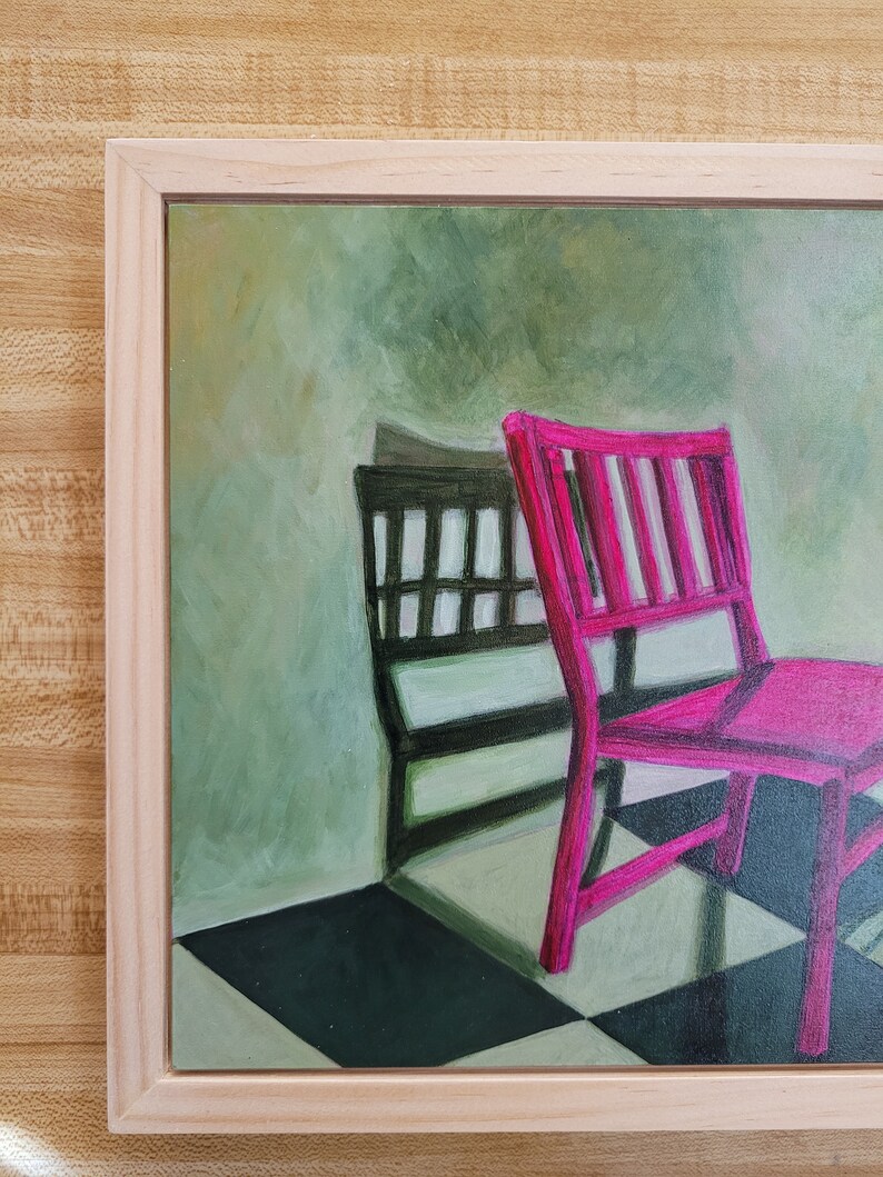 No. 5 Chairs and Shadows Series original framed painting, chair art, acrylic painting, framed art, pink painting, contemporary art, image 4