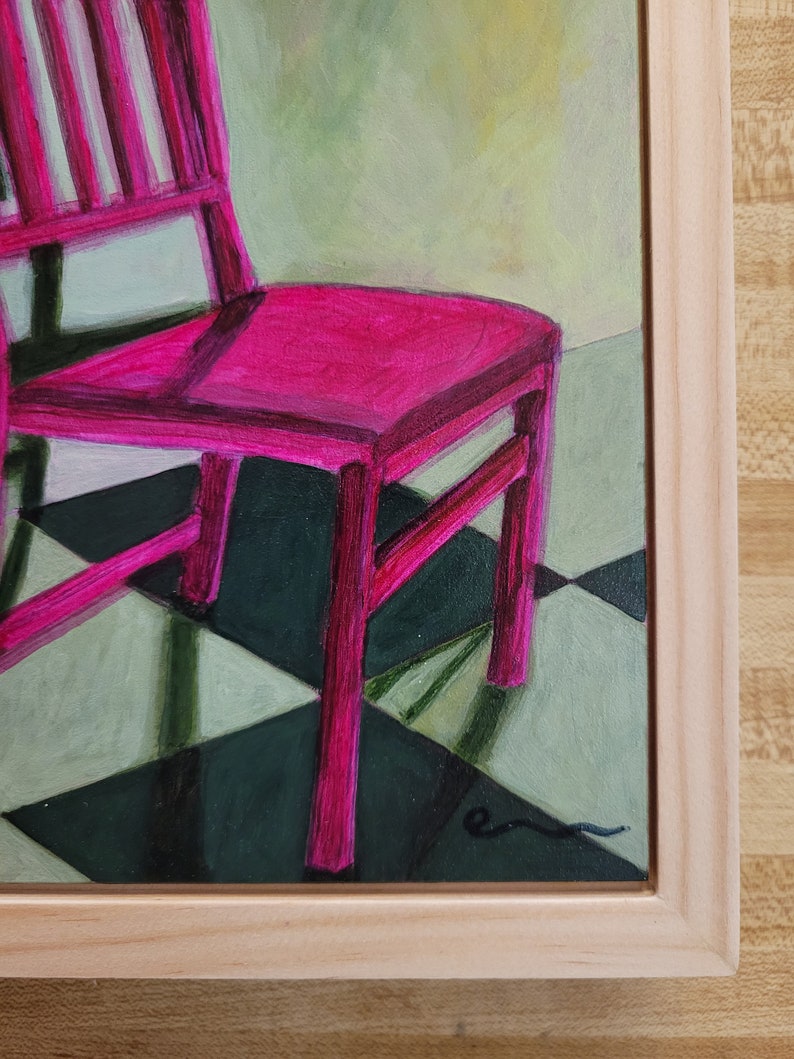 No. 5 Chairs and Shadows Series original framed painting, chair art, acrylic painting, framed art, pink painting, contemporary art, image 8