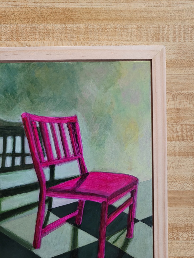 No. 5 Chairs and Shadows Series original framed painting, chair art, acrylic painting, framed art, pink painting, contemporary art, image 5