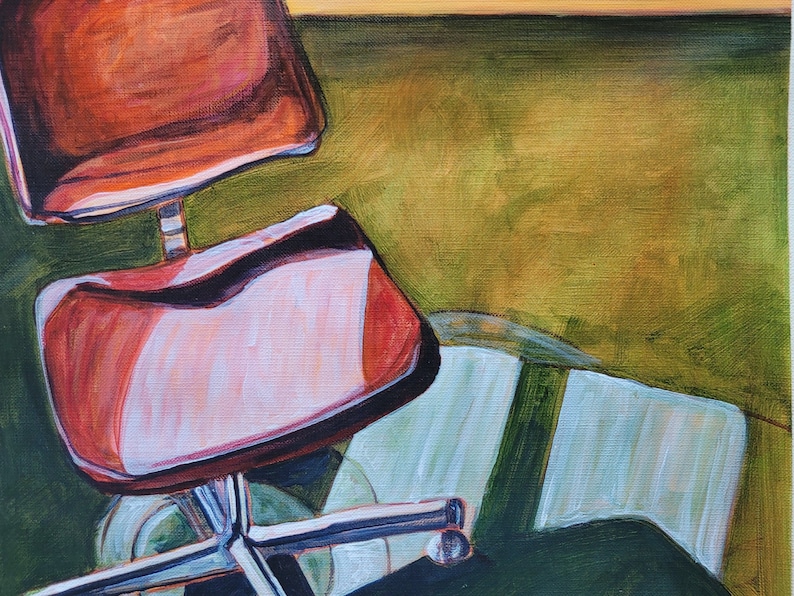 ORIGINAL painting still life art, chair painting, contemporary acrylic painting, modern chair painting, impressionist still life, orange art image 1