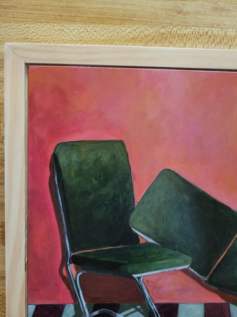 No. 4 Chairs and Shadows Series original framed painting, chair art, acrylic painting, framed art, pink painting, contemporary art, image 4