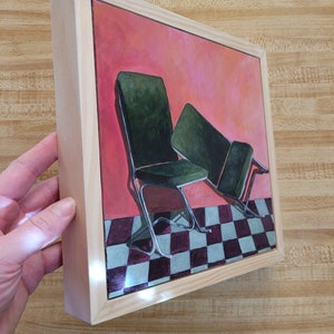 No. 4 Chairs and Shadows Series original framed painting, chair art, acrylic painting, framed art, pink painting, contemporary art, image 3