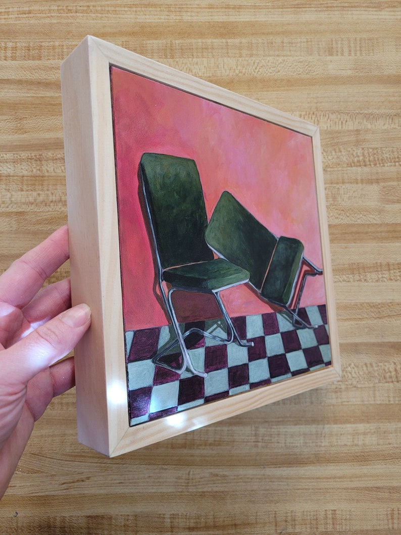 No. 4 Chairs and Shadows Series original framed painting, chair art, acrylic painting, framed art, pink painting, contemporary art, image 3