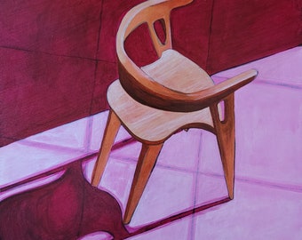 No. 9 Chairs and Shadows Series original framed painting, chair art, acrylic painting, framed art, pink painting, contemporary art,