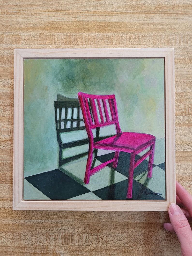 No. 5 Chairs and Shadows Series original framed painting, chair art, acrylic painting, framed art, pink painting, contemporary art, image 10