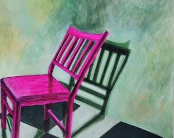 No. 6 Chairs and Shadows Series original framed painting, chair art, acrylic painting, framed art, pink painting, contemporary art,