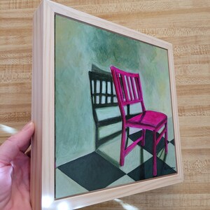 No. 5 Chairs and Shadows Series original framed painting, chair art, acrylic painting, framed art, pink painting, contemporary art, image 3