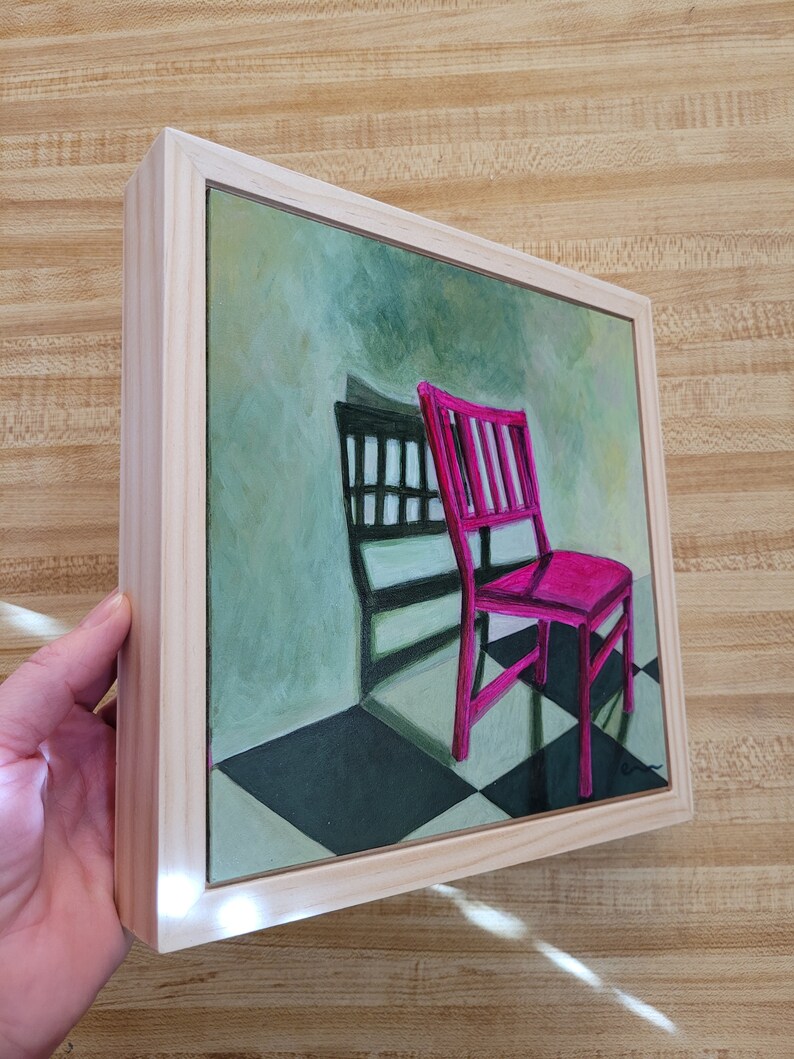 No. 5 Chairs and Shadows Series original framed painting, chair art, acrylic painting, framed art, pink painting, contemporary art, image 3