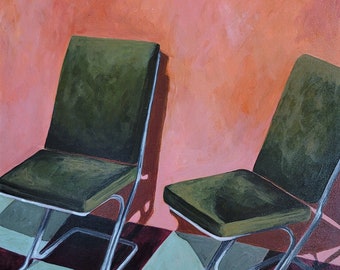 No. 3 Chairs and Shadows Series original framed painting, chair art, acrylic painting, framed art, pink painting, contemporary art,