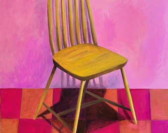 No. 13 Chairs and Shadows Series original framed painting, chair art, acrylic painting, framed art, pink painting, contemporary art,