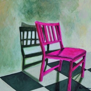 No. 5 Chairs and Shadows Series original framed painting, chair art, acrylic painting, framed art, pink painting, contemporary art, image 9