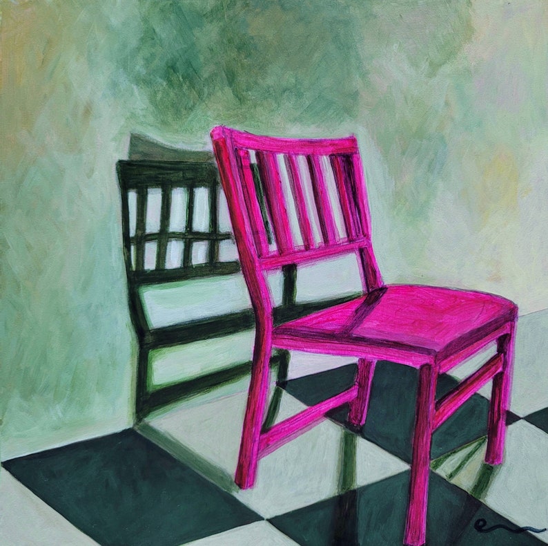 No. 5 Chairs and Shadows Series original framed painting, chair art, acrylic painting, framed art, pink painting, contemporary art, image 9