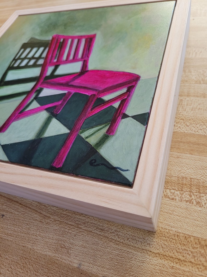 No. 5 Chairs and Shadows Series original framed painting, chair art, acrylic painting, framed art, pink painting, contemporary art, image 7