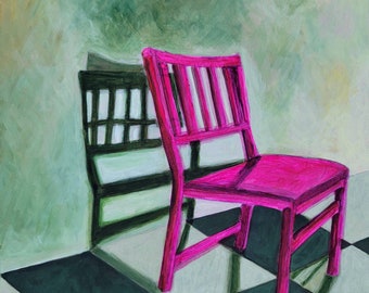 No. 5 Chairs and Shadows Series original framed painting, chair art, acrylic painting, framed art, pink painting, contemporary art,