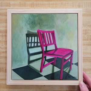 No. 5 Chairs and Shadows Series original framed painting, chair art, acrylic painting, framed art, pink painting, contemporary art, image 2
