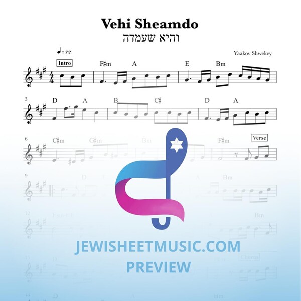 Vehi Sheamdo Notenblatt. והיא שעמדה von Yakov Shwekey | Jüdisches Lied | Jüdische Musik