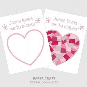 Heart Jesus loves me paper pieces printable craft - kids cutout craft - Christian scripture - Sunday school coloring- religious printable