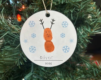 Printable paper ornament fingerprint reindeer Christmas kids ornaments  - Christmas kids craft - Holiday preschool - digital file