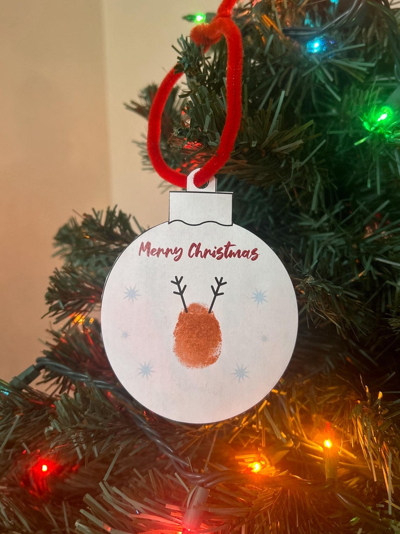 Printable Paper Ornament Fingerprint Reindeer Christmas Kids Ornaments ...