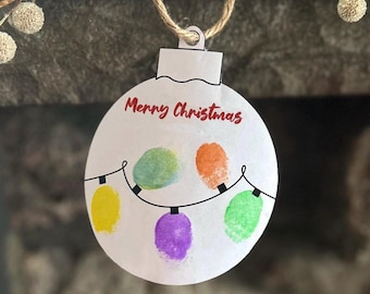 Kerstornament met vingerafdruk afdrukbaar • DIY-ornamentsjabloon voor kinderen • Kerstactiviteit in de klas • Knutselen voor de kleuterschool