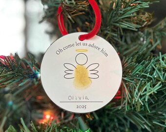 Maak eenvoudig je eigen afdrukbare vingerafdruk Kerstengelornament Knutselen voor leraar Klas of gezin Kerst Kinderen Vakantie Kunstactiviteit